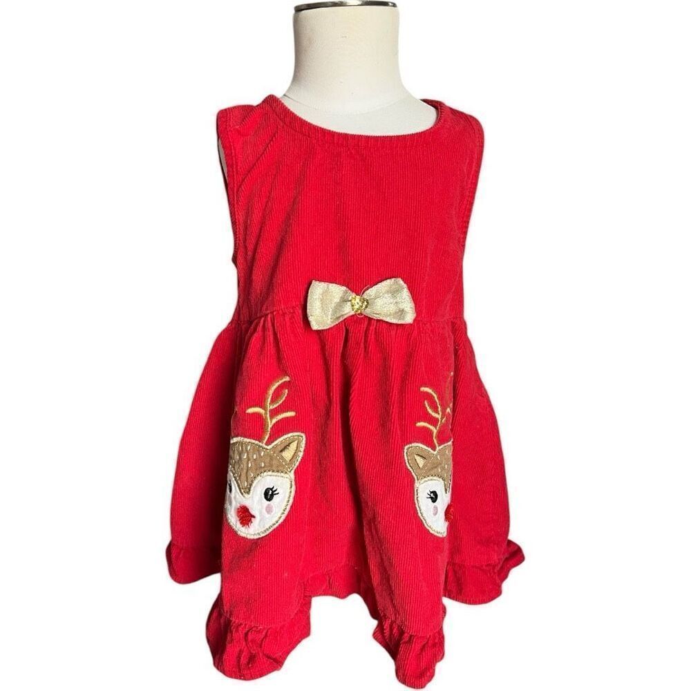Toddler Girls Nannette Kids Reindeer Corduroy Christmas Jumper Dress - Sz 2T